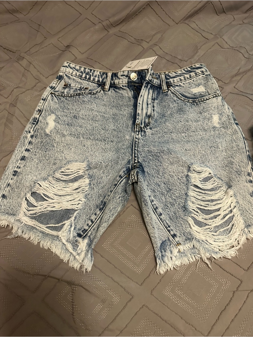 Bluivy Light Blue Distressed Jean Shorts with Frayed Hem